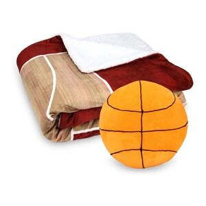Interactive Basketball Game Throw Blanket & Plush Ball Pillow Gift Set BRAND NEW